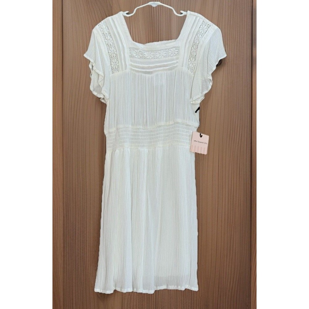 Love Squared Girls Size 8 White Dress Short Sleeve with Ruffle Detail NWT - Picture 1 of 9
